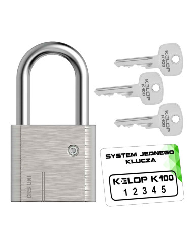 kłódka KELOP K100 CRS UNI S50 nikiel system jednego klucza