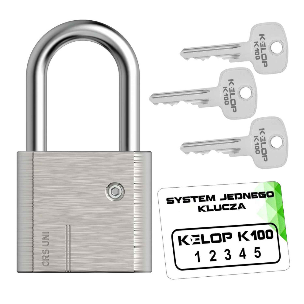 kłódka KELOP K100 CRS UNI S50 nikiel system jednego klucza