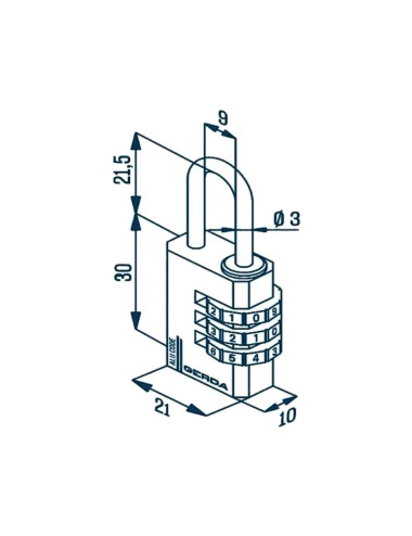 kłódka Gerda Alu Code KAS S20 BLACK, szyfrowa, czarna