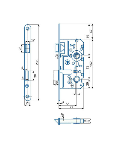 zamek Hobes K333 72/55 na klucz lewy