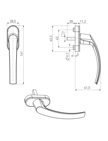 klamka Mars II 35/45 RAL 8019 brązowa