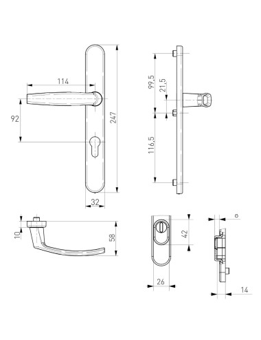 klamka Medos Victory 92 mm RAL 9016 biała z szyldem antywłamaniowym