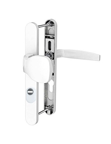 klamko - pochwyt Medos Victory 92 mm RAL 9016 biały z szyldem antywłamaniowym