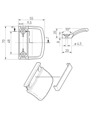 zatrzask balkonowy Medos Aluplast/Wital/Decco z pochwytem PCV RAL 8019