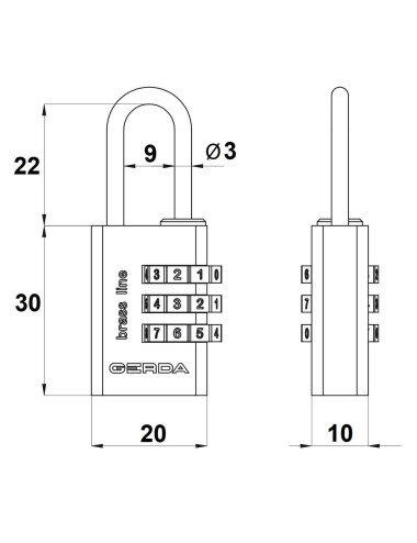 kłódka szyfrowa Gerda Brass Line KMS S20