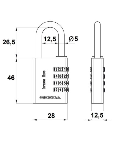 kłódka szyfrowa Gerda Brass Line KMS S30