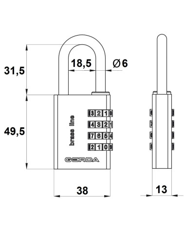 kłódka szyfrowa Gerda Brass Line KMS S40