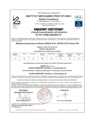 Gerda Evo certyfikat