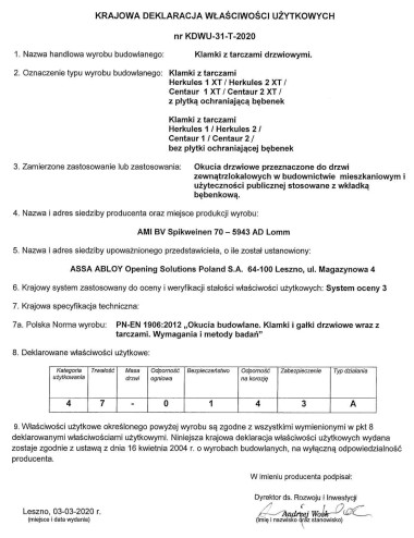 klamka Lob Centaur 2 XT, 72 mm, F1 srebrna