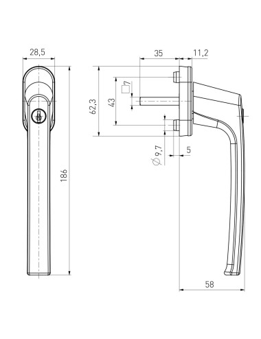 klamka Medos 35/45 RAL 9016 biała do drzwi przesuwnych z kluczem