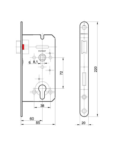 zamek Gerda ZW100 72/60 na wkładkę, srebrny