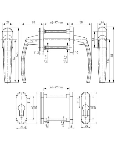 klamka Medos Victory balkonowa biała RAL 9016 trzpień 117 mm