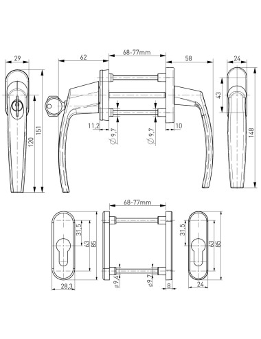 klamka Medos Victory balkonowa z kluczem biała RAL 9016 trzpień 117 mm