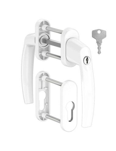 klamka Medos Victory balkonowa z kluczem biała RAL 9016 trzpień 117 mm