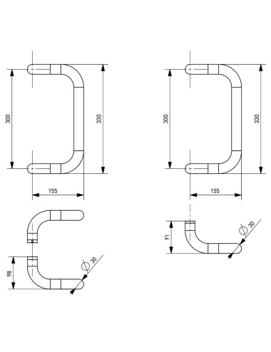 pochwyt drzwiowy Medos dwustronny, prostokątny, 300 mm RAL 7016M, trzpień 145 mm