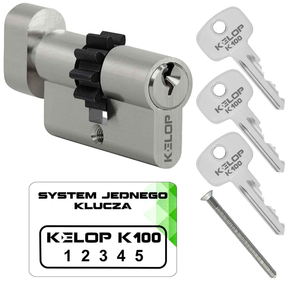wkładka KELOP K100 z gałką i zębatką nikiel system jednego klucza