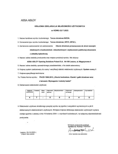 szyld Lob MT21 Bizon deklaracja
