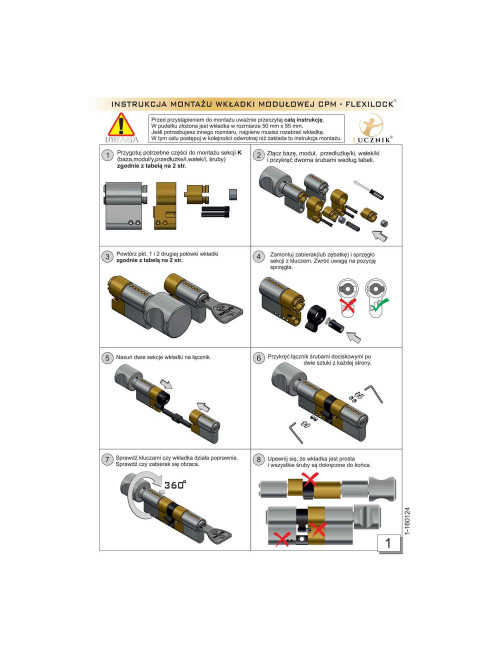 wkładka Łucznik CPM FlexiLock z gałką, satyna