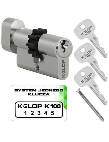 wkładka KELOP K100 z gałką i zębatką nikiel system jednego klucza