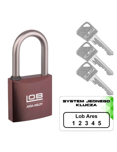 kłódka Lob KMM51 z przedłużonym pałąkiem system jednego klucza, odporna na warunki atmosferyczne